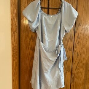 Blue bow wrap dress